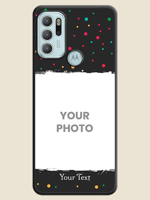 Custom Multicolor Dotted Pattern with Text on Space Black Custom Soft Matte Phone Back Cover - Moto G60s - alternate view