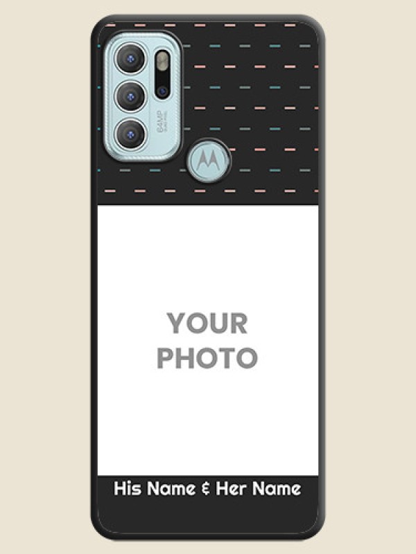 Custom Line Pattern Design with Text on Space Black Custom Soft Matte Phone Back Cover - Moto G60s - alternate view