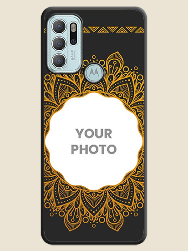 Custom Round Image with Floral Design on Photo on Space Black Soft Matte Mobile Cover - Moto G60s - alternate view