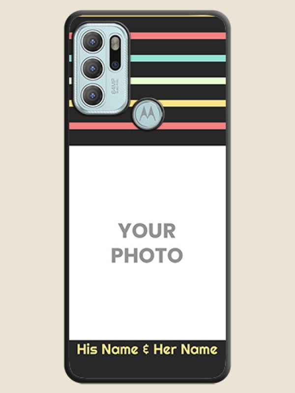 Custom Color Stripes with Photo and Text on Photo on Space Black Soft Matte Mobile Case - Moto G60s - alternate view