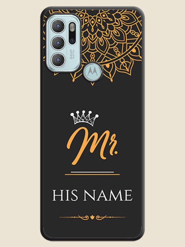 Custom Mr Name with Floral Design  on Personalised Space Black Soft Matte Cases - Moto G60s - alternate view