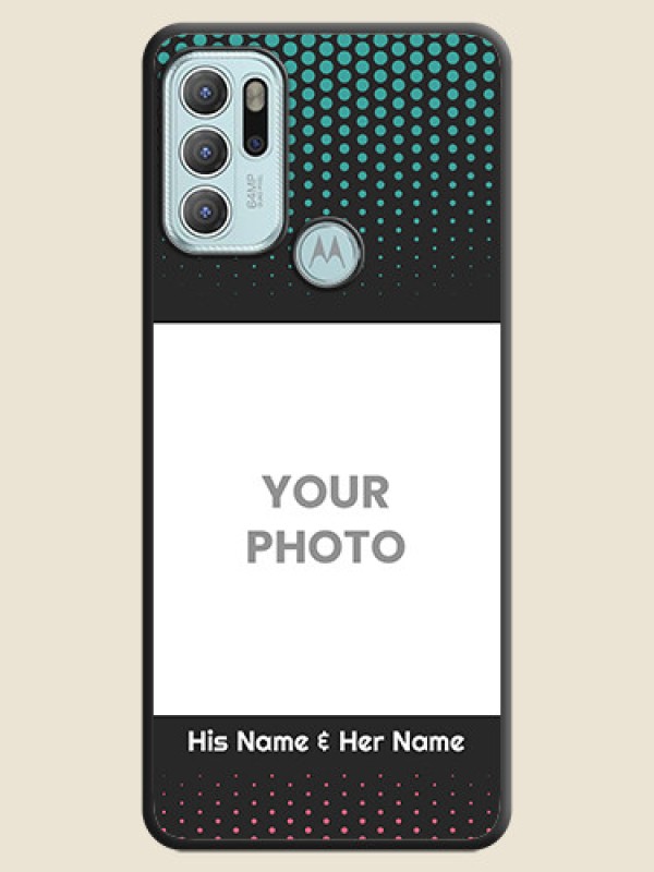 Custom Faded Dots with Grunge Photo Frame and Text on Space Black Custom Soft Matte Phone Cases - Moto G60s - alternate view