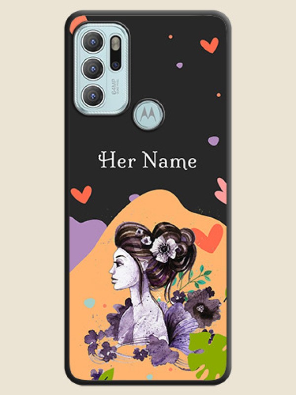 Custom Namecase For Her With Fancy Lady Image On Space Black Personalized Soft Matte Phone Covers -Motorola Moto G60S - alternate view