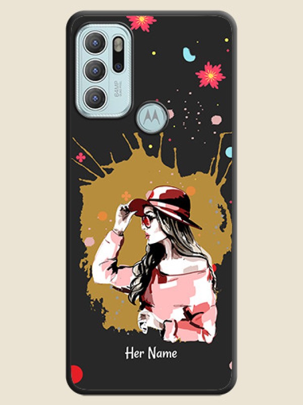 Custom Mordern Lady With Color Splash Background With Custom Text On Space Black Personalized Soft Matte Phone Covers -Motorola Moto G60S - alternate view