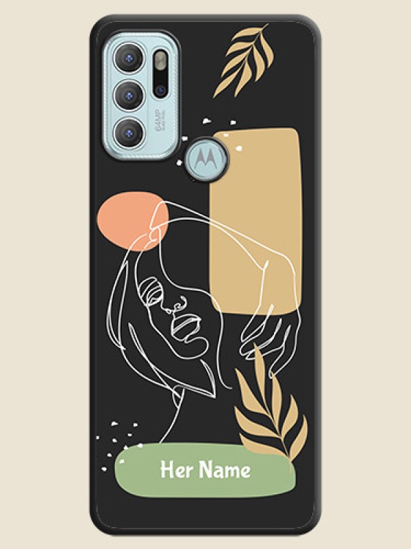 Custom Custom Text With Line Art Of Women & Leaves Design On Space Black Personalized Soft Matte Phone Covers -Motorola Moto G60S - alternate view