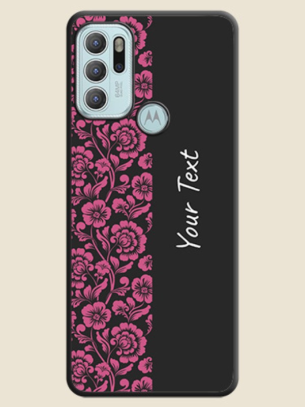 Custom Pink Floral Pattern Design With Custom Text On Space Black Personalized Soft Matte Phone Covers -Motorola Moto G60S - alternate view