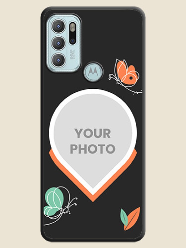 Custom Upload Pic With Simple Butterly Design On Space Black Personalized Soft Matte Phone Covers -Motorola Moto G60S - alternate view