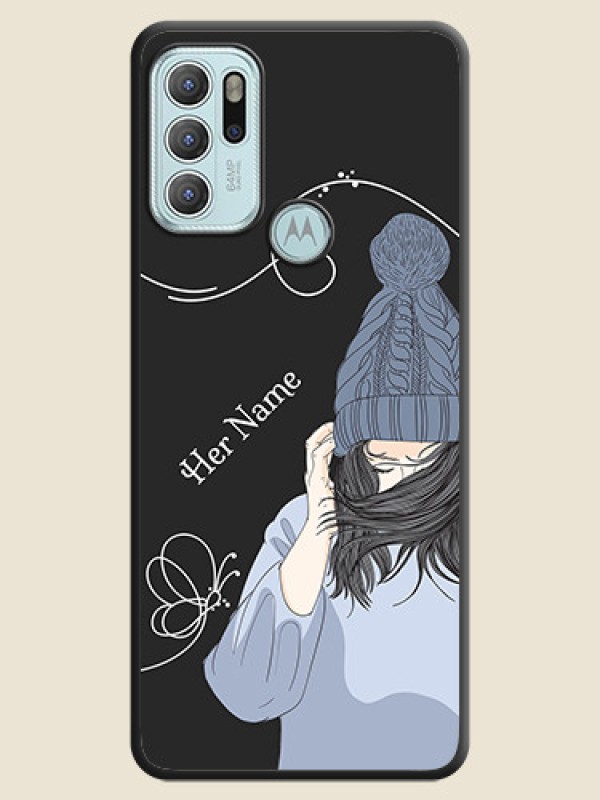 Custom Girl With Blue Winter Outfiit Custom Text Design On Space Black Personalized Soft Matte Phone Covers -Motorola Moto G60S - alternate view