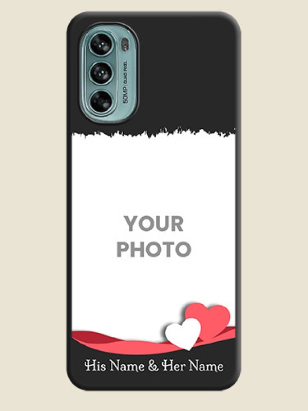 Custom Pin Color Love Shaped Ribbon Design with Text on Space Black Custom Soft Matte Phone Back Cover - Moto G62 - alternate view