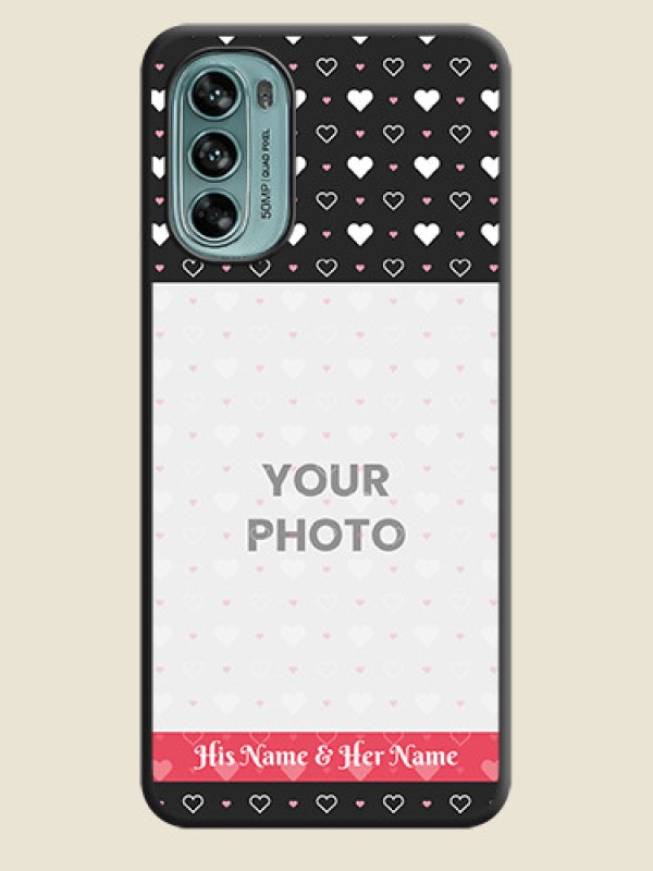 Custom White Color Love Symbols with Text Design on Photo on Space Black Soft Matte Phone Cover - Moto G62 - alternate view