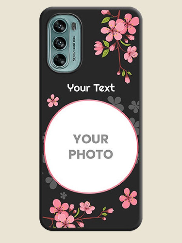 Custom Round Image with Pink Color Floral Design on Photo on Space Black Soft Matte Back Cover - Moto G62 - alternate view