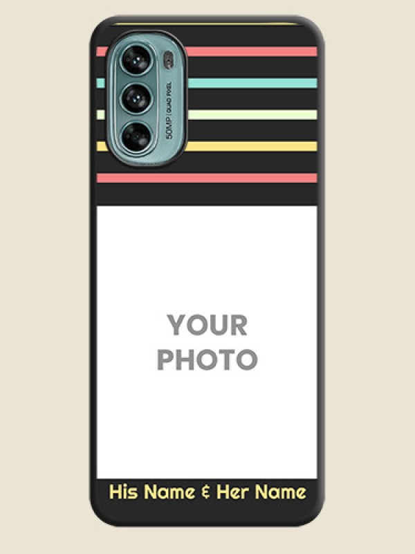 Custom Color Stripes with Photo and Text on Photo on Space Black Soft Matte Mobile Case - Moto G62 - alternate view