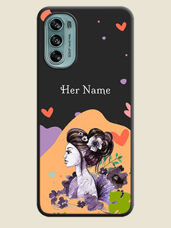 Custom Namecase For Her With Fancy Lady Image On Space Black Personalized Soft Matte Phone Covers -Motorola Moto G62 - alternate view