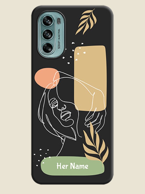 Custom Custom Text With Line Art Of Women & Leaves Design On Space Black Personalized Soft Matte Phone Covers -Motorola Moto G62 - alternate view