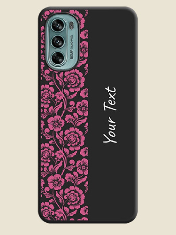 Custom Pink Floral Pattern Design With Custom Text On Space Black Personalized Soft Matte Phone Covers -Motorola Moto G62 - alternate view