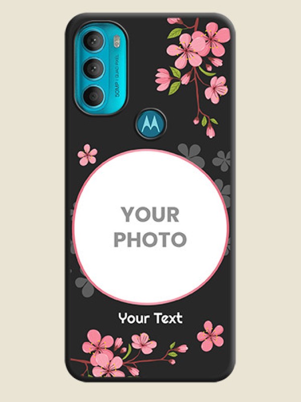 Custom Round Image with Pink Color Floral Design on Photo on Space Black Soft Matte Back Cover - Moto G71 5G - alternate view