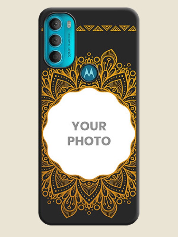 Custom Round Image with Floral Design on Photo on Space Black Soft Matte Mobile Cover - Moto G71 5G - alternate view