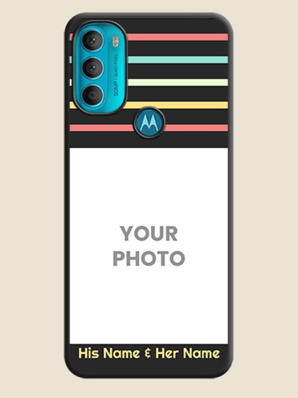 Custom Color Stripes with Photo and Text on Photo on Space Black Soft Matte Mobile Case - Moto G71 5G - alternate view