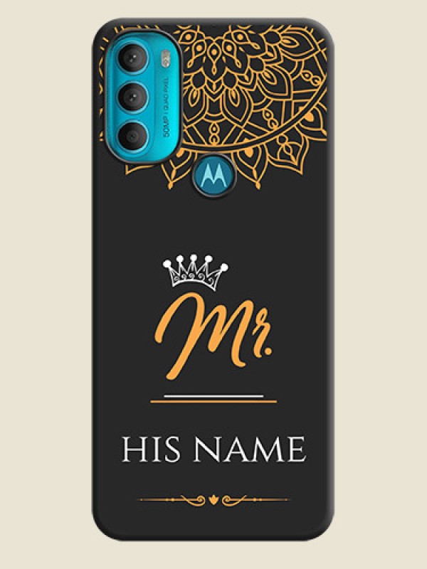 Custom Mr Name with Floral Design  on Personalised Space Black Soft Matte Cases - Moto G71 5G - alternate view