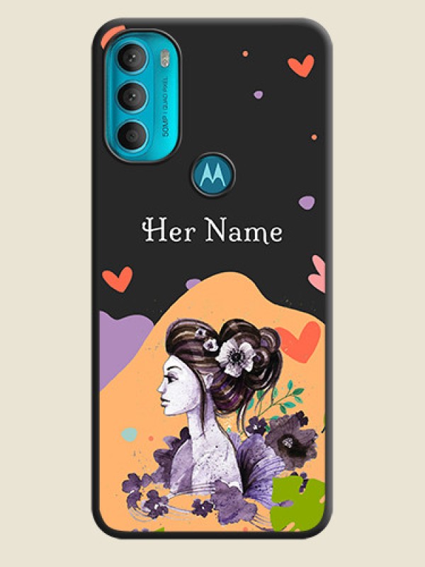 Custom Namecase For Her With Fancy Lady Image On Space Black Personalized Soft Matte Phone Covers -Motorola Moto G71 5G - alternate view