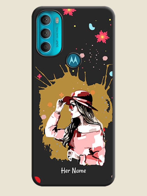 Custom Mordern Lady With Color Splash Background With Custom Text On Space Black Personalized Soft Matte Phone Covers -Motorola Moto G71 5G - alternate view
