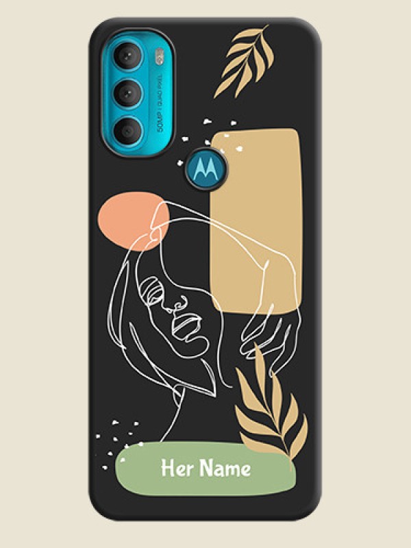 Custom Custom Text With Line Art Of Women & Leaves Design On Space Black Personalized Soft Matte Phone Covers -Motorola Moto G71 5G - alternate view