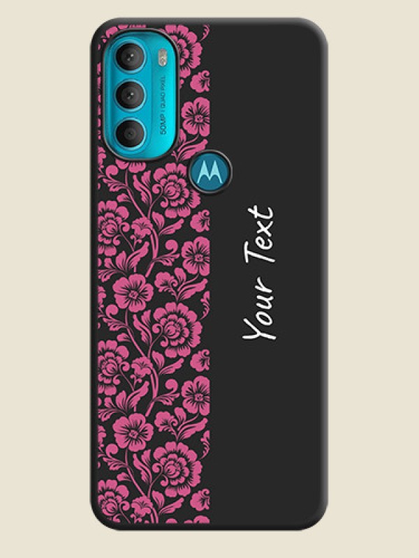 Custom Pink Floral Pattern Design With Custom Text On Space Black Personalized Soft Matte Phone Covers -Motorola Moto G71 5G - alternate view