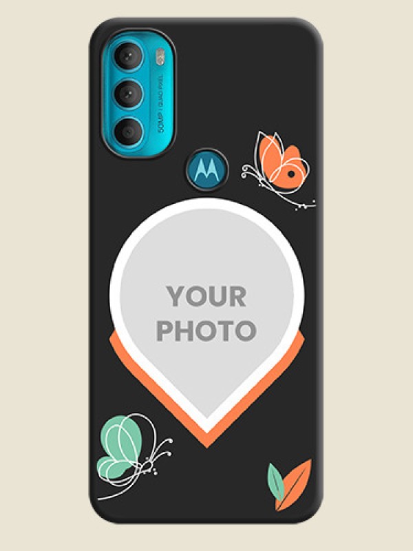 Custom Upload Pic With Simple Butterly Design On Space Black Personalized Soft Matte Phone Covers -Motorola Moto G71 5G - alternate view