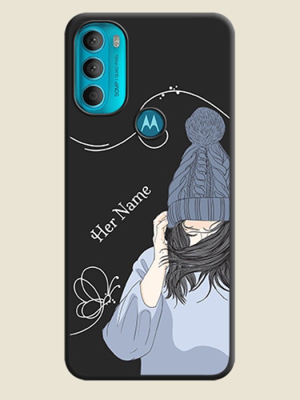 Custom Girl With Blue Winter Outfiit Custom Text Design On Space Black Personalized Soft Matte Phone Covers -Motorola Moto G71 5G - alternate view
