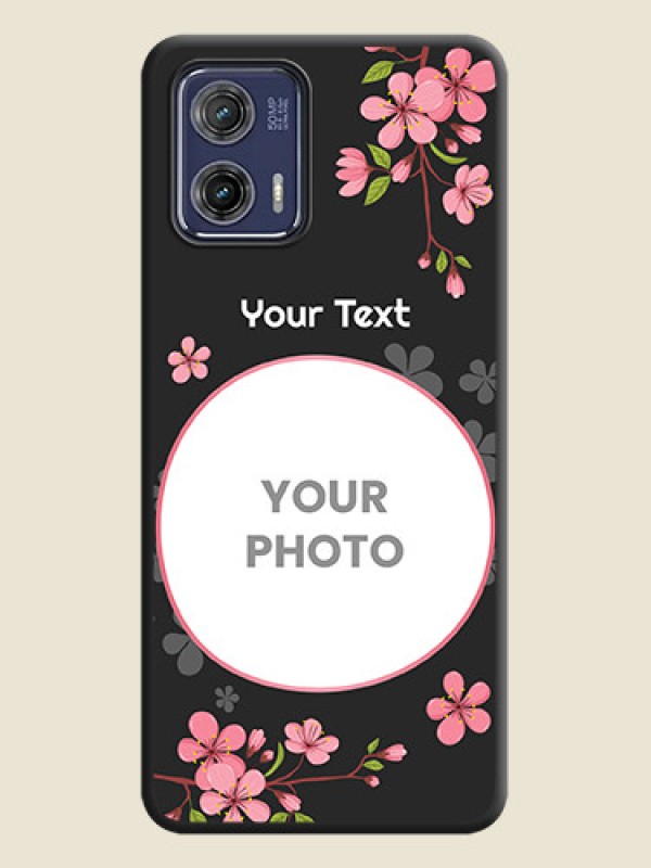Custom Round Image with Pink Color Floral Design on Photo on Space Black Soft Matte Back Cover - Moto G73 5G - alternate view