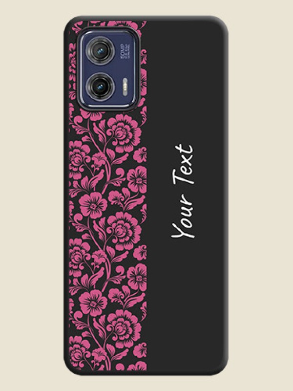 Custom Pink Floral Pattern Design With Custom Text On Space Black Personalized Soft Matte Phone Covers -Motorola Moto G73 5G - alternate view
