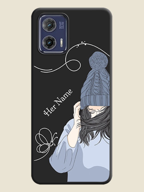 Custom Girl With Blue Winter Outfiit Custom Text Design On Space Black Personalized Soft Matte Phone Covers -Motorola Moto G73 5G - alternate view
