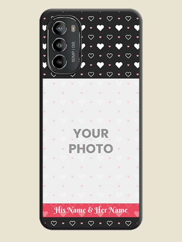 Custom White Color Love Symbols with Text Design on Photo on Space Black Soft Matte Phone Cover - Moto G82 - alternate view