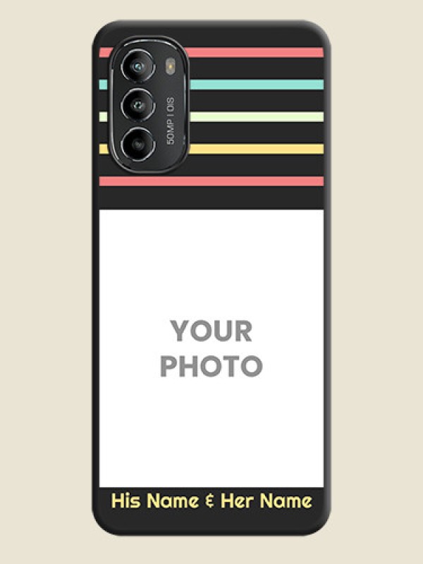 Custom Color Stripes with Photo and Text on Photo on Space Black Soft Matte Mobile Case - Moto G82 - alternate view