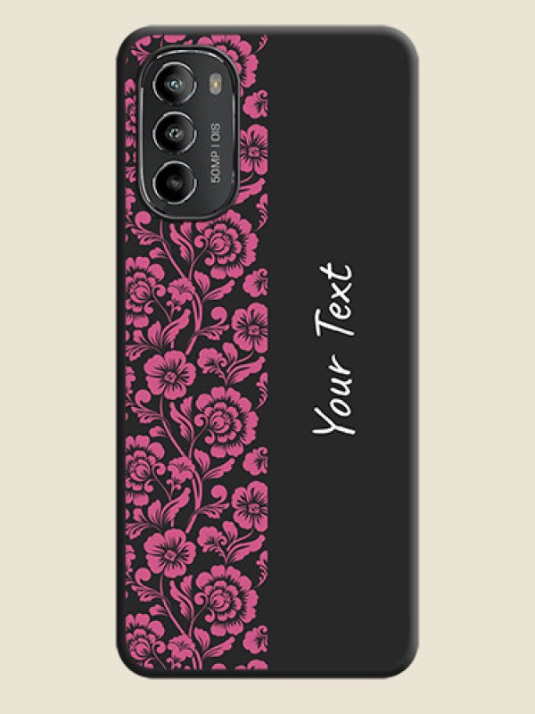 Custom Pink Floral Pattern Design With Custom Text On Space Black Personalized Soft Matte Phone Covers -Motorola Moto G82 - alternate view