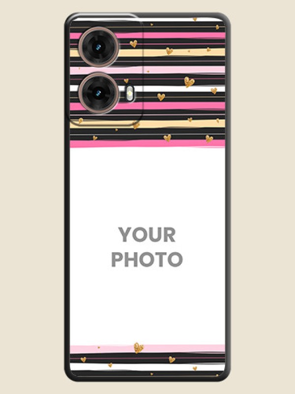 Custom Multicolor Lines and Golden Love Symbols Design on Photo On Space Black Custom Soft Matte Mobile Back Cover - Motorola Moto G85 5G - alternate view