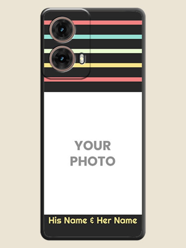 Custom Color Stripes with Photo and Text on Photo On Space Black Custom Soft Matte Mobile Back Cover - Motorola Moto G85 5G - alternate view
