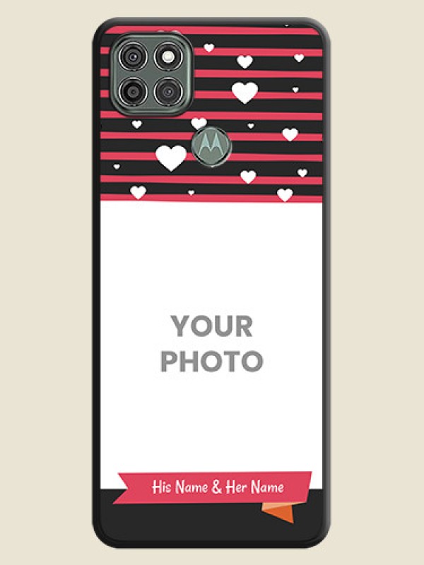 Custom White Color Love Symbols with Pink Lines Pattern on Space Black Custom Soft Matte Phone Cases - Moto G9 Power - alternate view