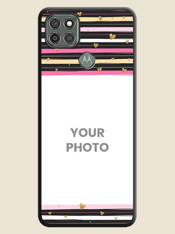 Custom Multicolor Lines and Golden Love Symbols Design on Photo on Space Black Soft Matte Mobile Cover - Moto G9 Power - alternate view