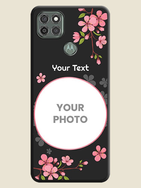 Custom Round Image with Pink Color Floral Design on Photo on Space Black Soft Matte Back Cover - Moto G9 Power - alternate view