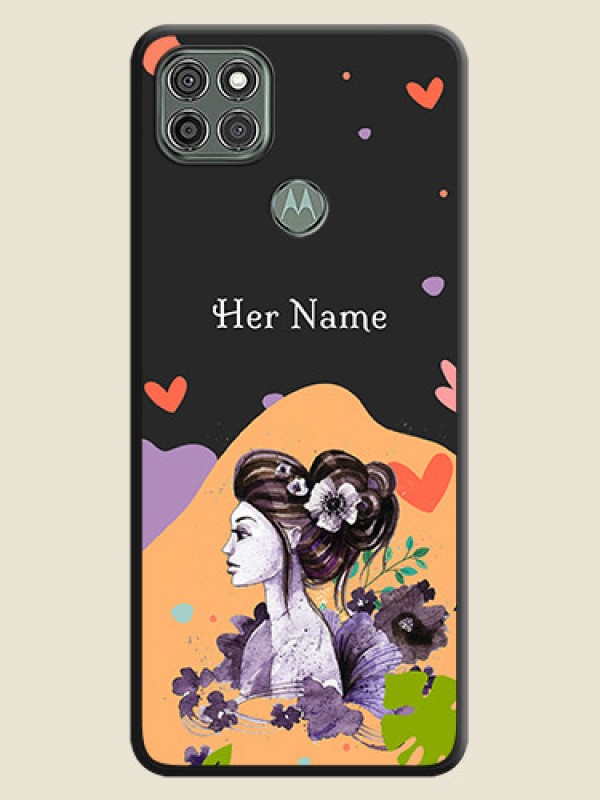 Custom Namecase For Her With Fancy Lady Image On Space Black Personalized Soft Matte Phone Covers -Motorola Moto G9 Power - alternate view