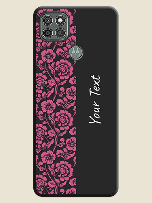 Custom Pink Floral Pattern Design With Custom Text On Space Black Personalized Soft Matte Phone Covers -Motorola Moto G9 Power - alternate view