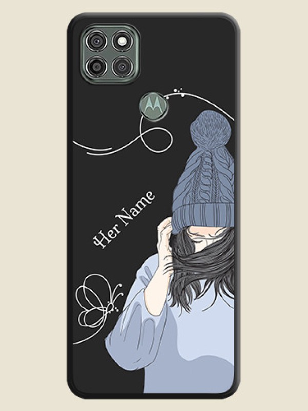 Custom Girl With Blue Winter Outfiit Custom Text Design On Space Black Personalized Soft Matte Phone Covers -Motorola Moto G9 Power - alternate view