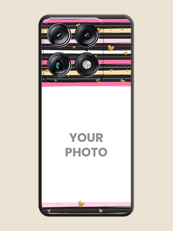 Custom Multicolor Lines and Golden Love Symbols Design on Photo On Space Black Custom Soft Matte Mobile Back Cover - Motorola Signature 5G - alternate view