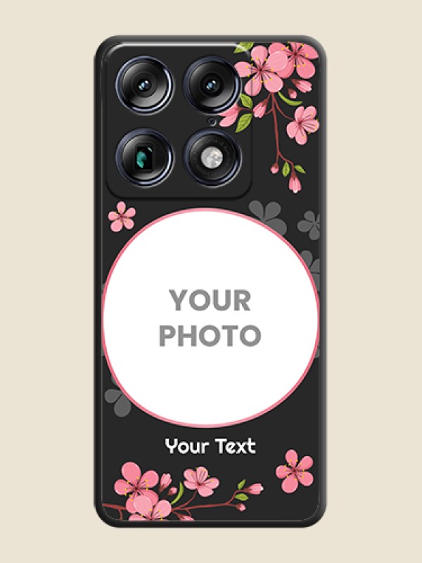 Custom Round Image with Pink Color Floral Design on Photo On Space Black Custom Soft Matte Mobile Back Cover - Motorola Signature 5G - alternate view