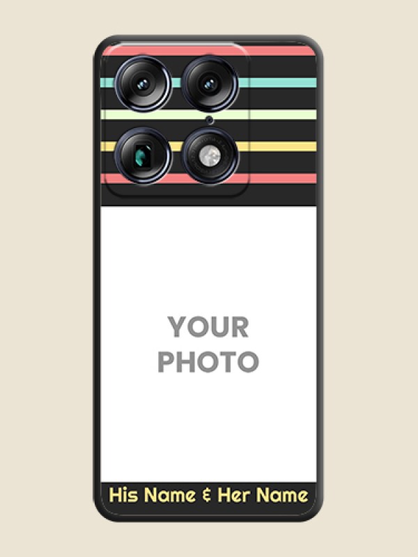 Custom Color Stripes with Photo and Text on Photo On Space Black Custom Soft Matte Mobile Back Cover - Motorola Signature 5G - alternate view