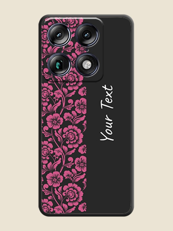 Custom Pink Floral Pattern Design With Custom Text On Space Black Custom Soft Matte Mobile Back Cover - Motorola Signature 5G - alternate view
