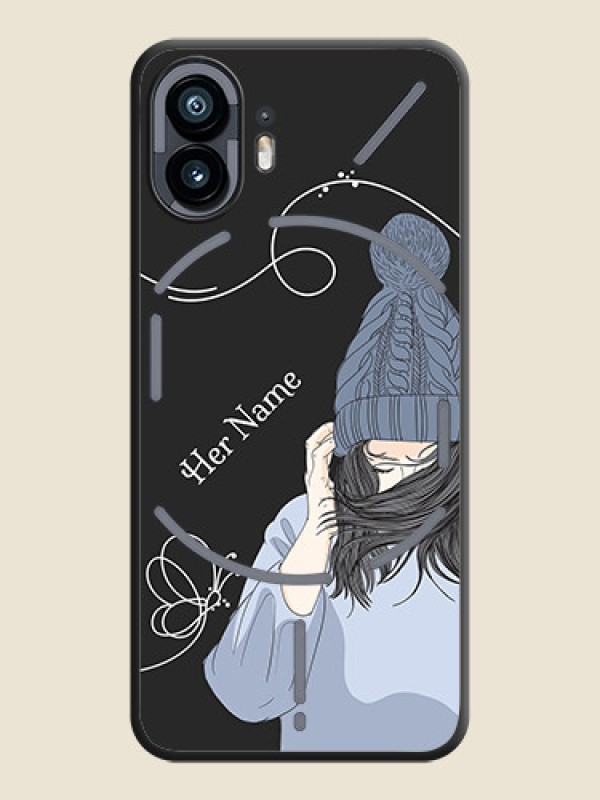 Custom Girl With Blue Winter Outfiit Custom Text Design On Space Black Personalized Soft Matte Phone Covers - Nothing Phone 2 - alternate view