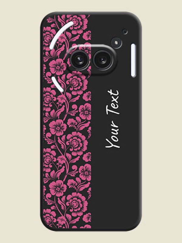 Custom Pink Floral Pattern Design With Custom Text On Space Black Custom Soft Matte Mobile Back Cover - Nothing Phone 2A Plus - alternate view