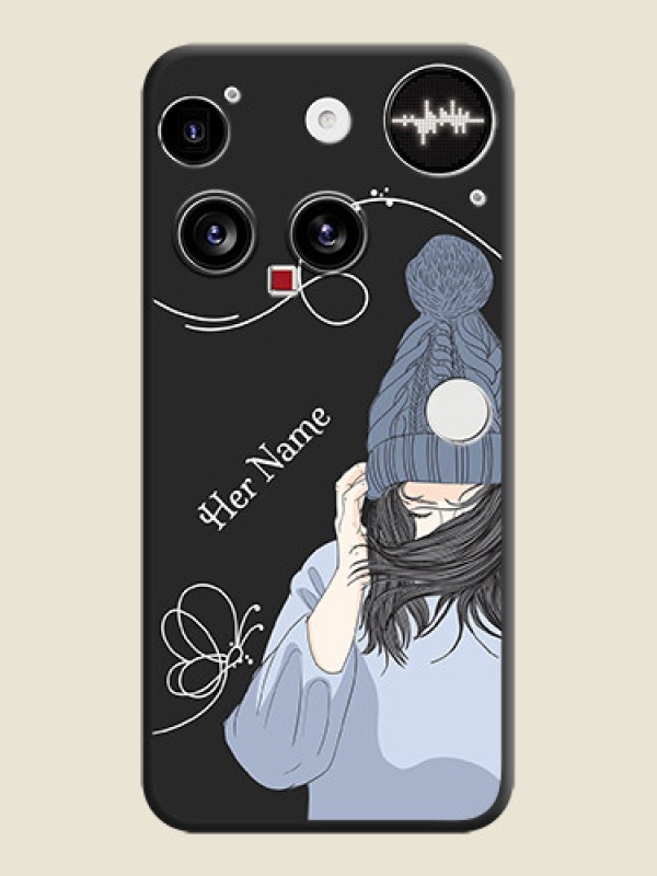 Custom Girl With Blue Winter Outfiit Custom Text Design On Space Black Custom Soft Matte Mobile Back Cover - Nothing Phone 3 5G - alternate view